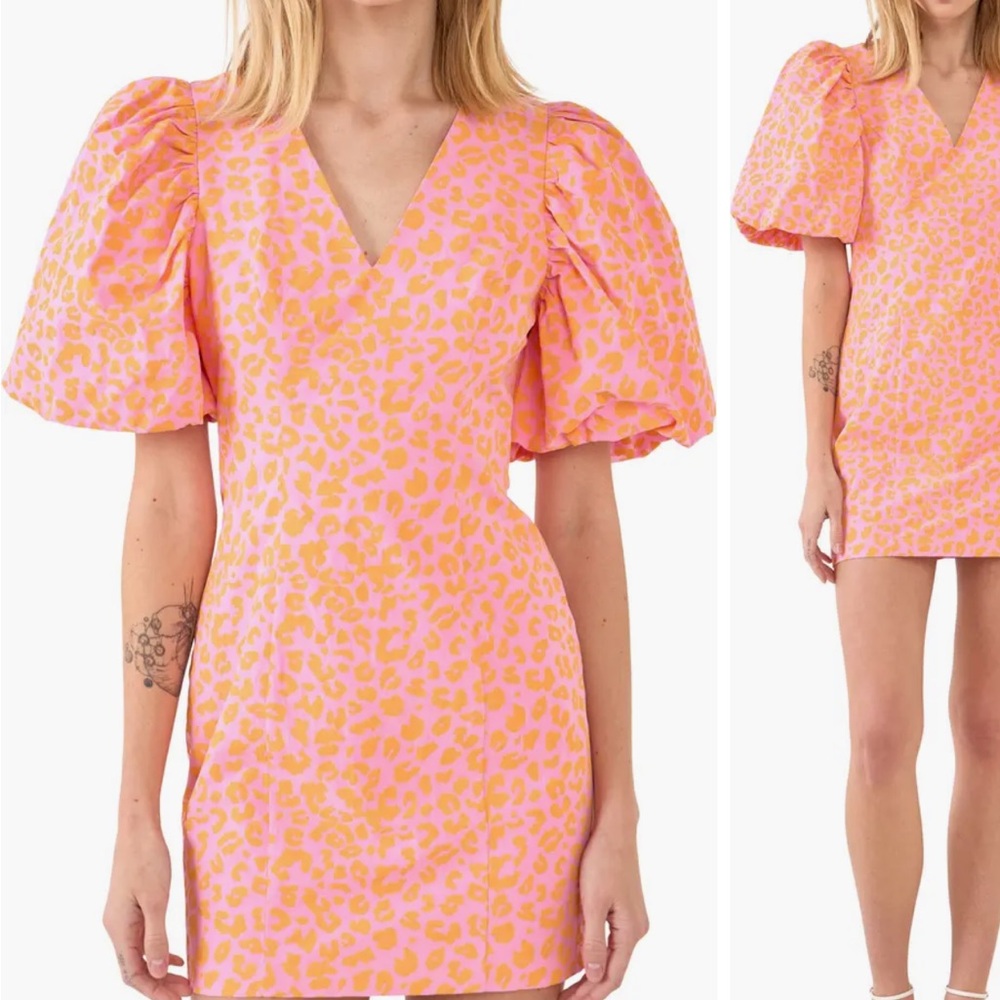 Endless Rose Orange Pink Puff Sleeve dress